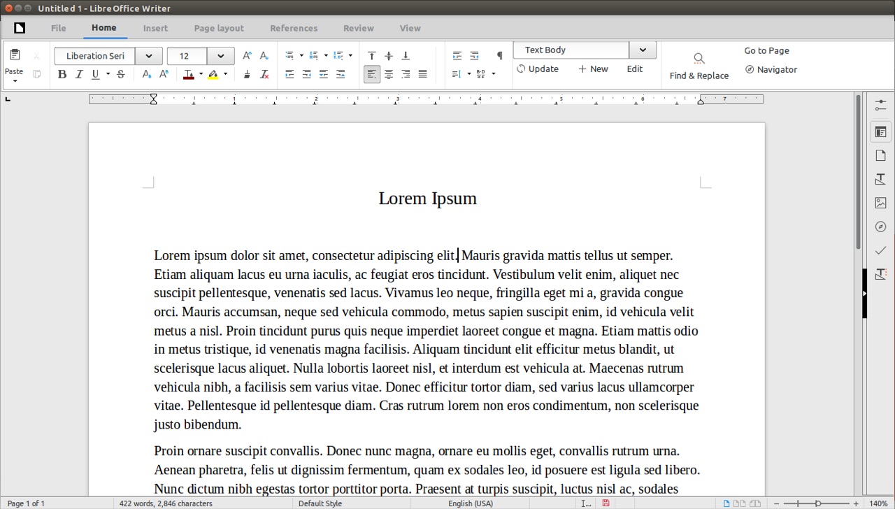 Giao diện soạn thảo văn bản LibreOffice Writer